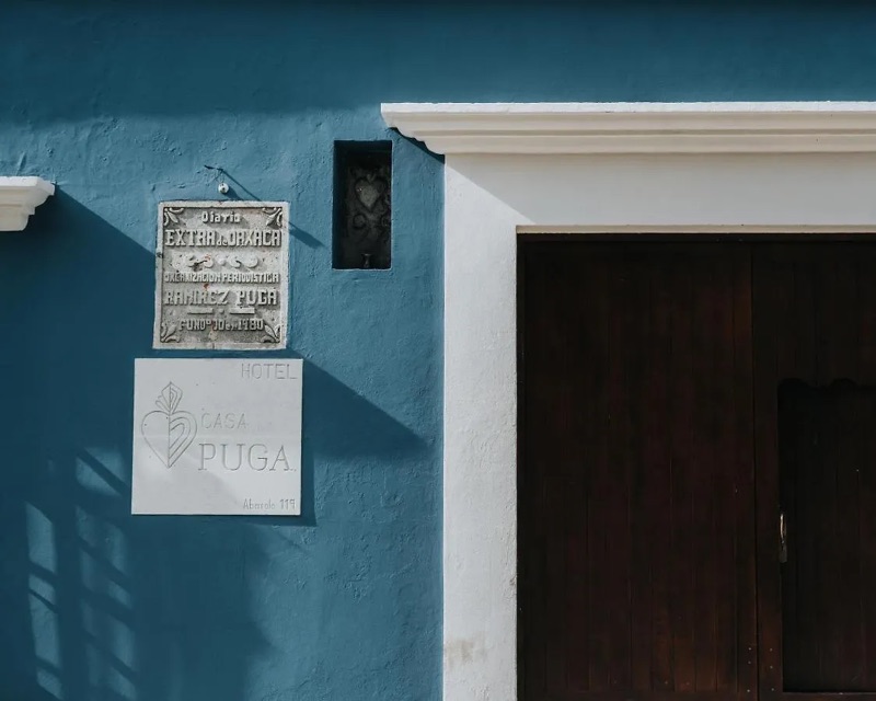 Hotel Casa Puga — blue façade